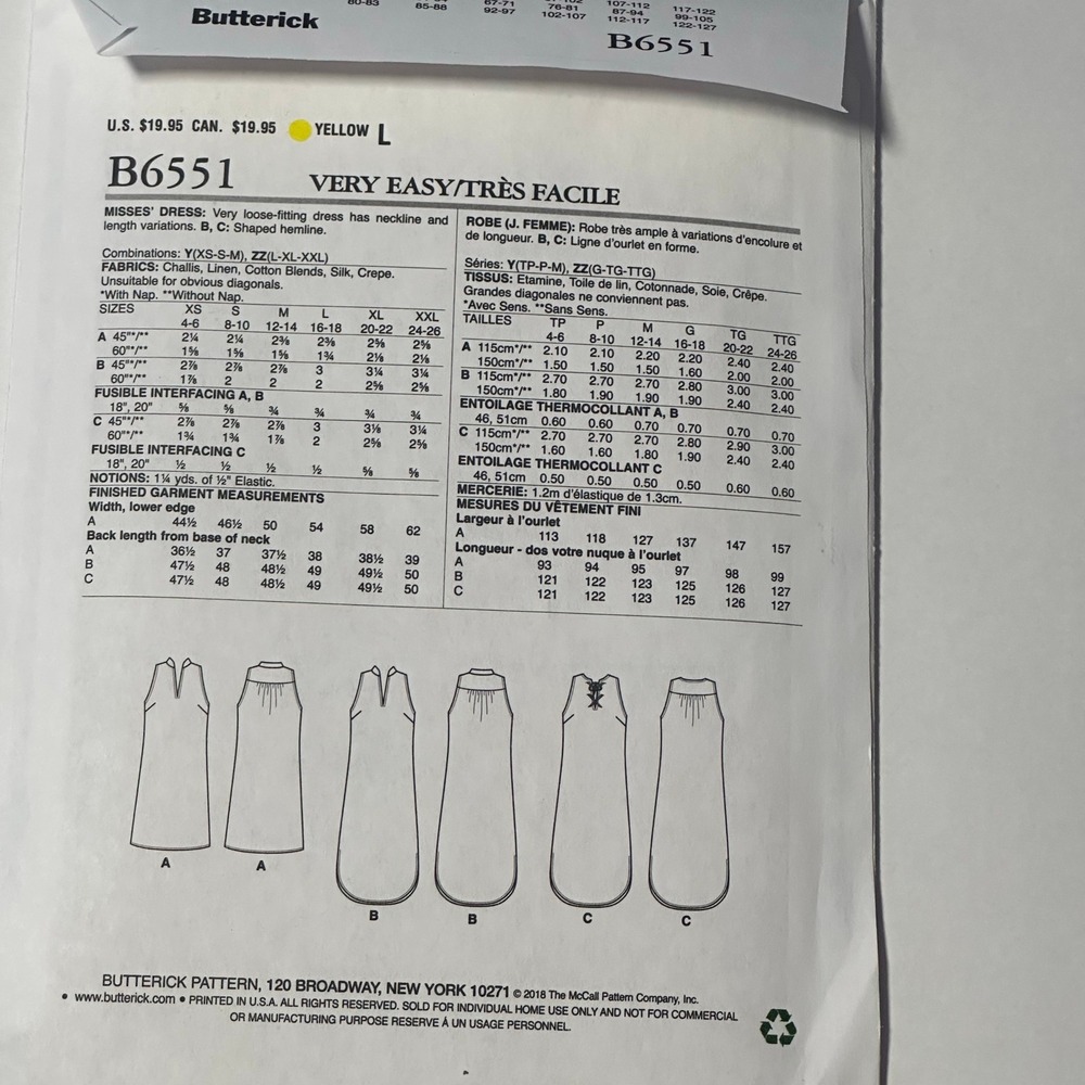 Butterick Sewing Pattern B6551 Misses Dress Lrg-Xlg-Xxl Multicolor - Picture 4 of 5